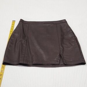 Abercrombie & Fitch Vegan Leather Mini Skirt Dark Brown Front Slit XS Autumn
